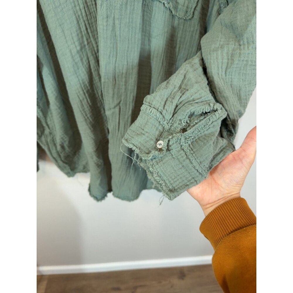 Aerie Women's Sage Green 100% Cotton Gauze Tunic Shirt XL Minimalist - Picture 6 of 8